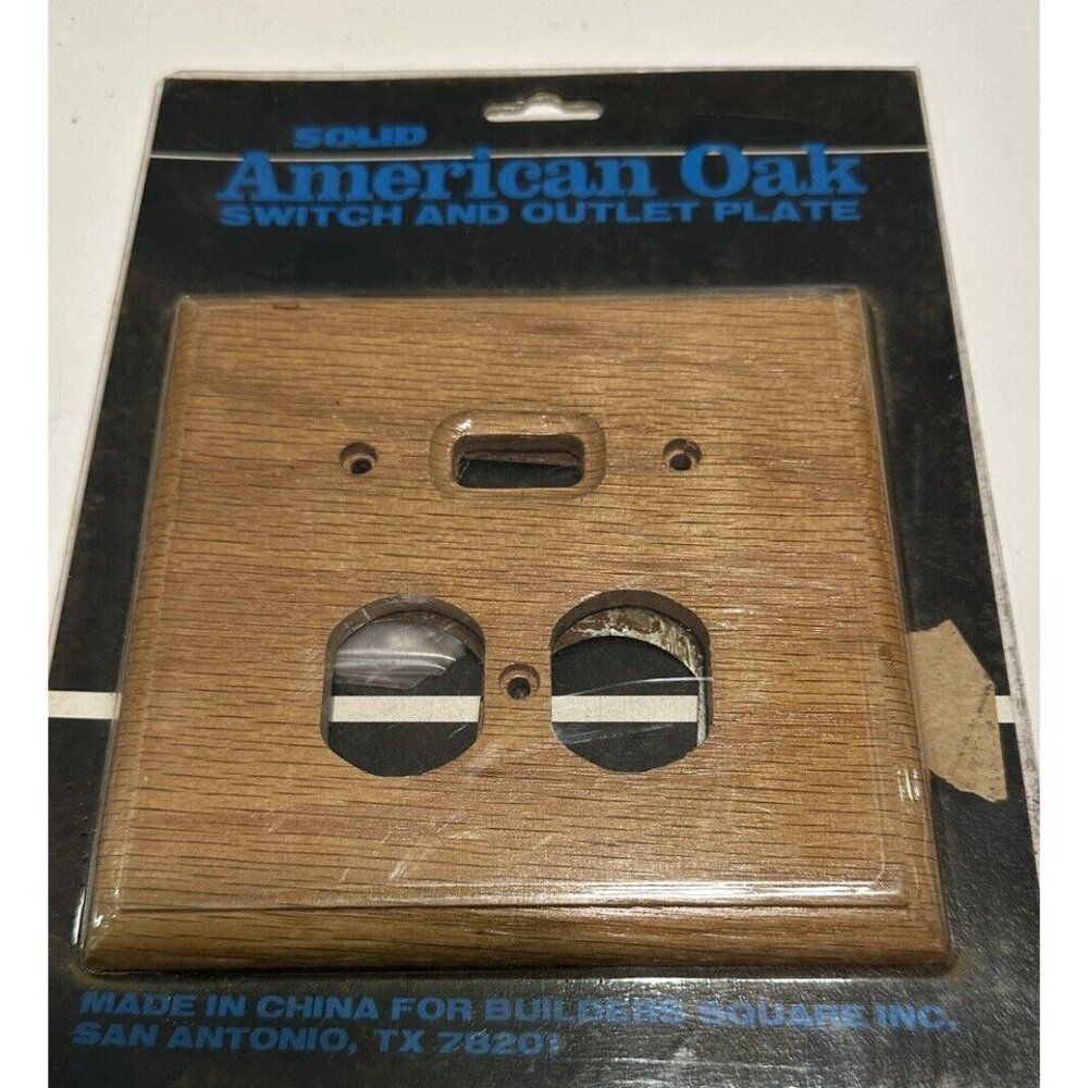Vintage NOS Solid Oak Outlet Covers Combo Switch Plates Wooden Cottage Cabin